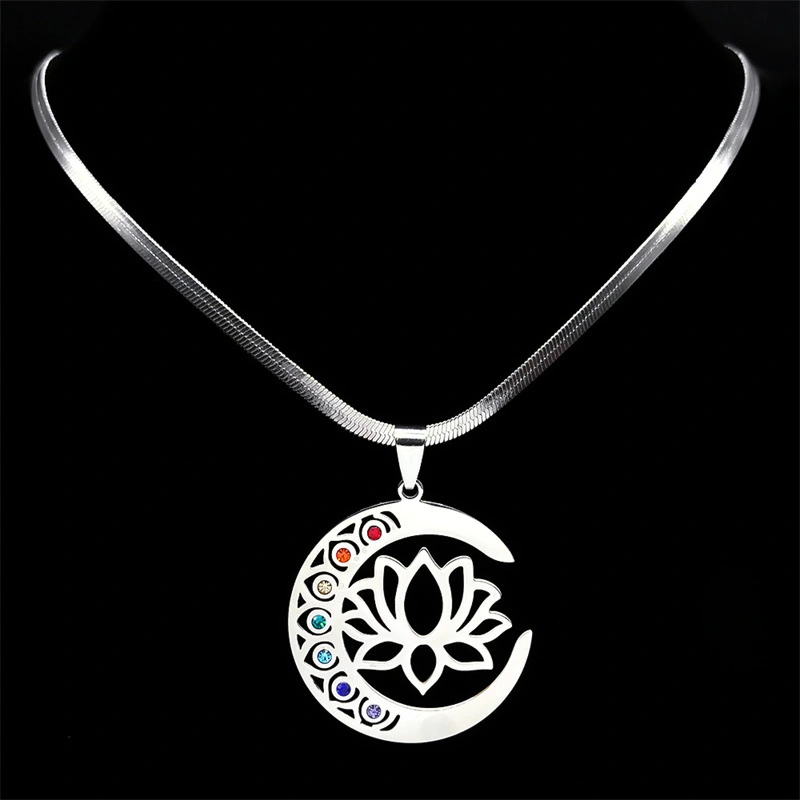 Moon Lotus Stainless Steel Necklace For Women