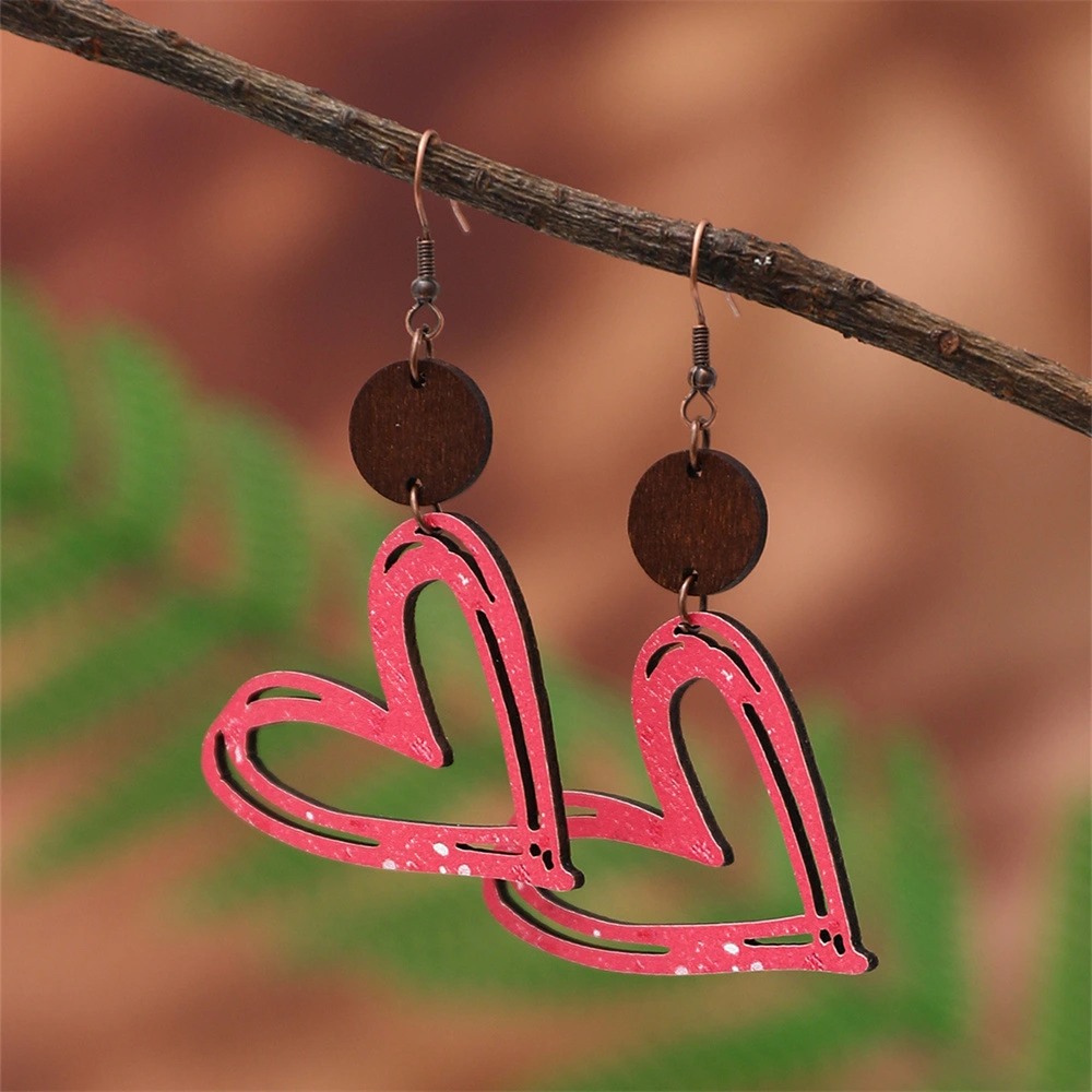 Decorative Heart Letter Shape Valentine's Day Series Wood Stud Earrings