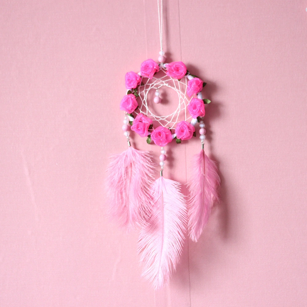 Women's Dreamcatcher Wind Chimes Room Decorative Pink Ostrich Feather Ornaments