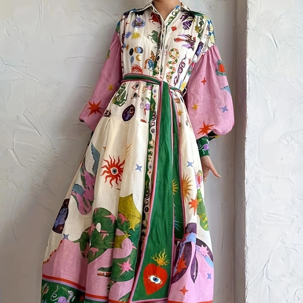 Fashion Printing Long Sleeve Dress
