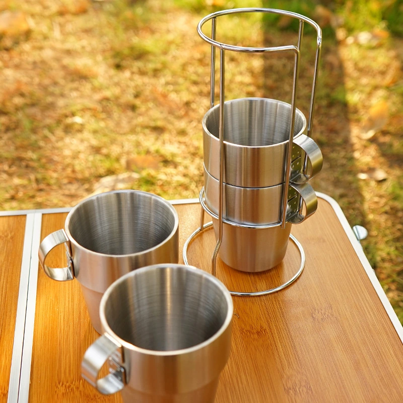 4-piece Non-magnetic Stainless Steel Double-layer Cup