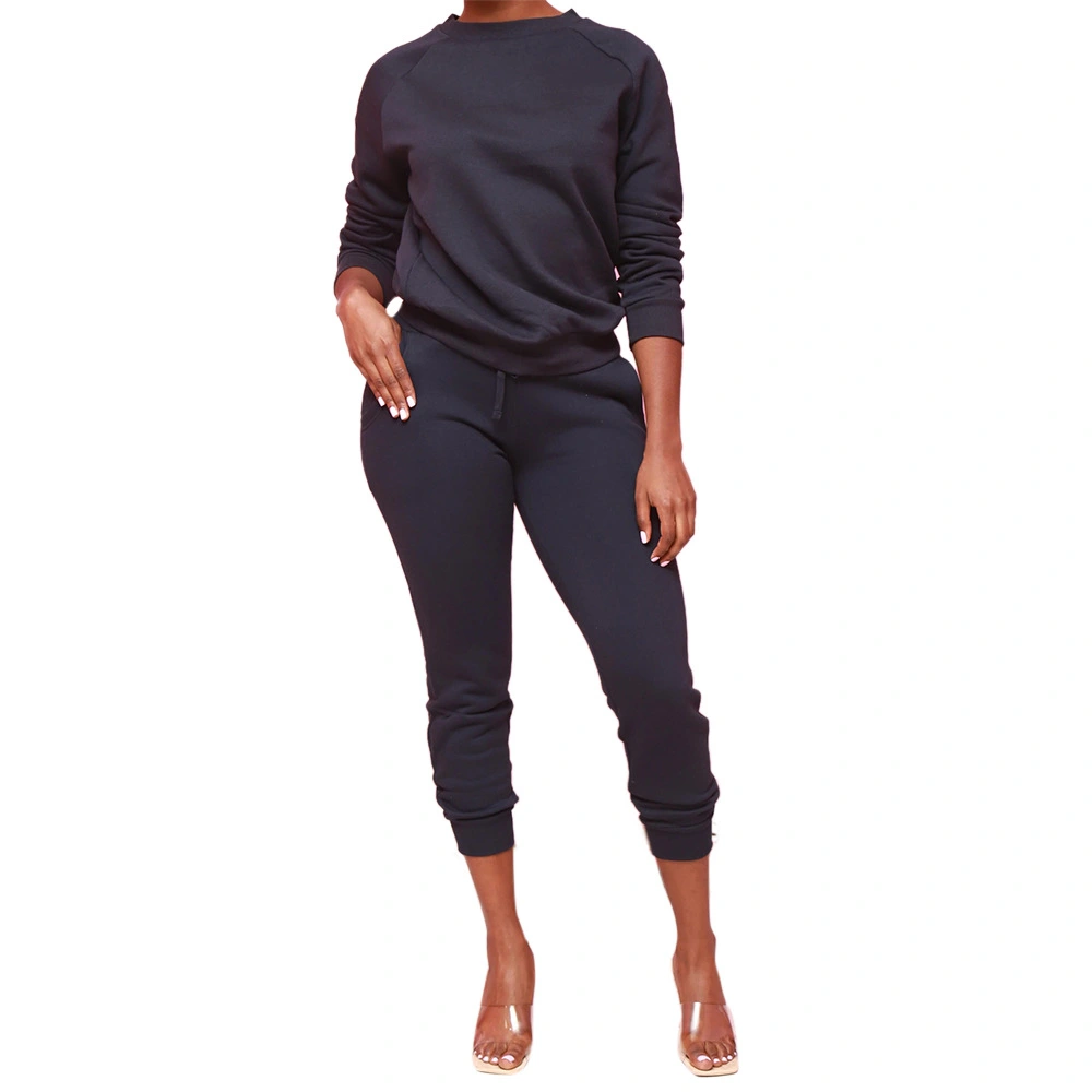Long Sleeve Round Neck Pullover Casual Sports Solid Color