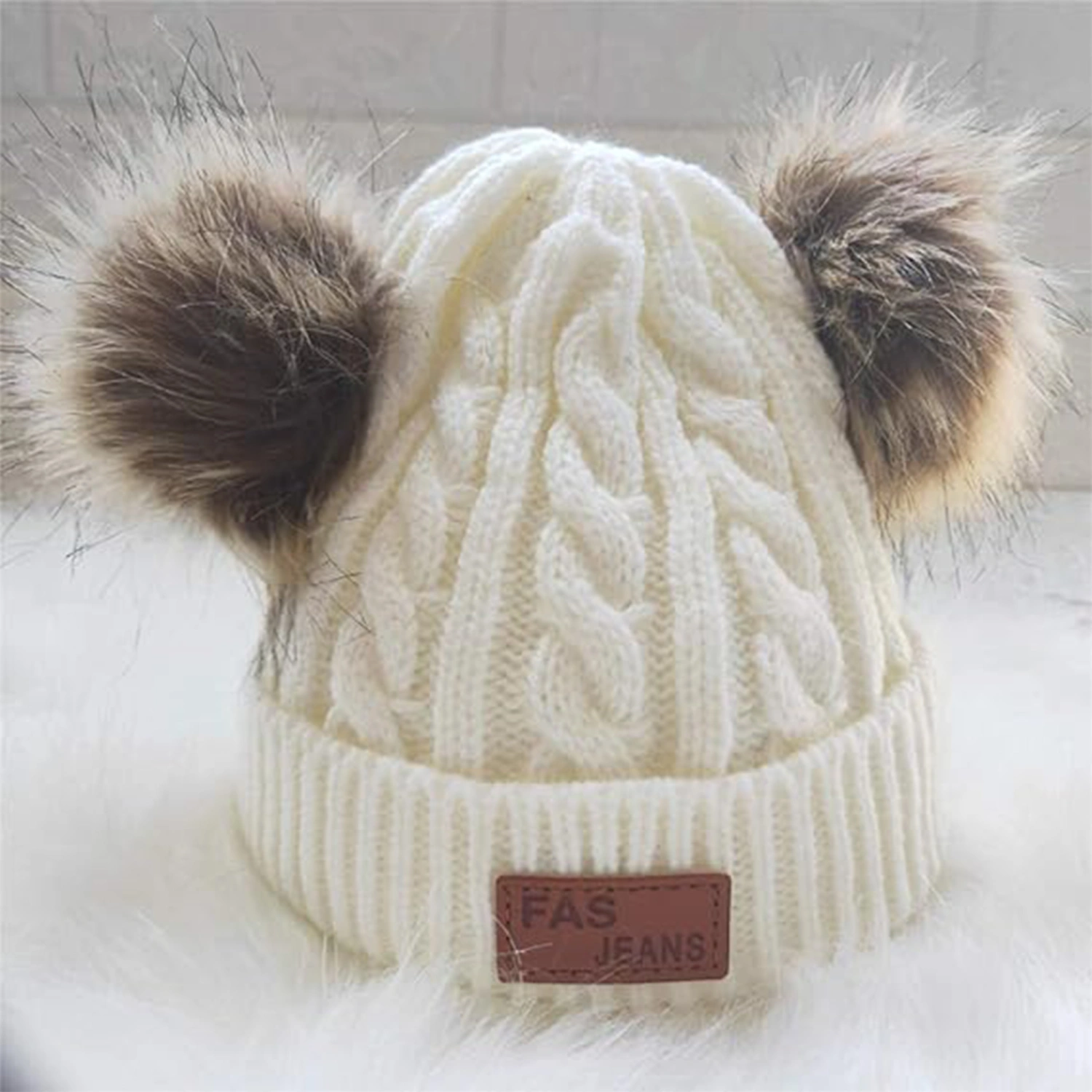 Toddler Girls Knit Hats Winter Warm Beanie Hats with Bobbles