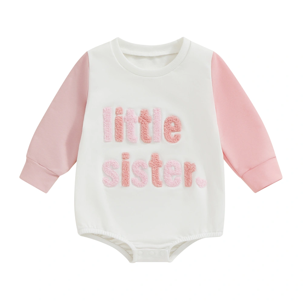 Baby Girls Romper, Long Sleeve Embroidery Letters Casual Bodysuit