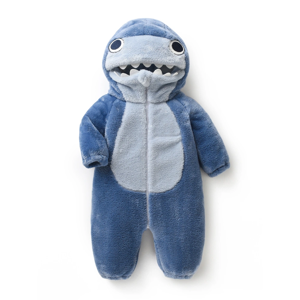 Baby Shark Costume Winter Long Sleeve Hooded Romper Plush Jumpsuit