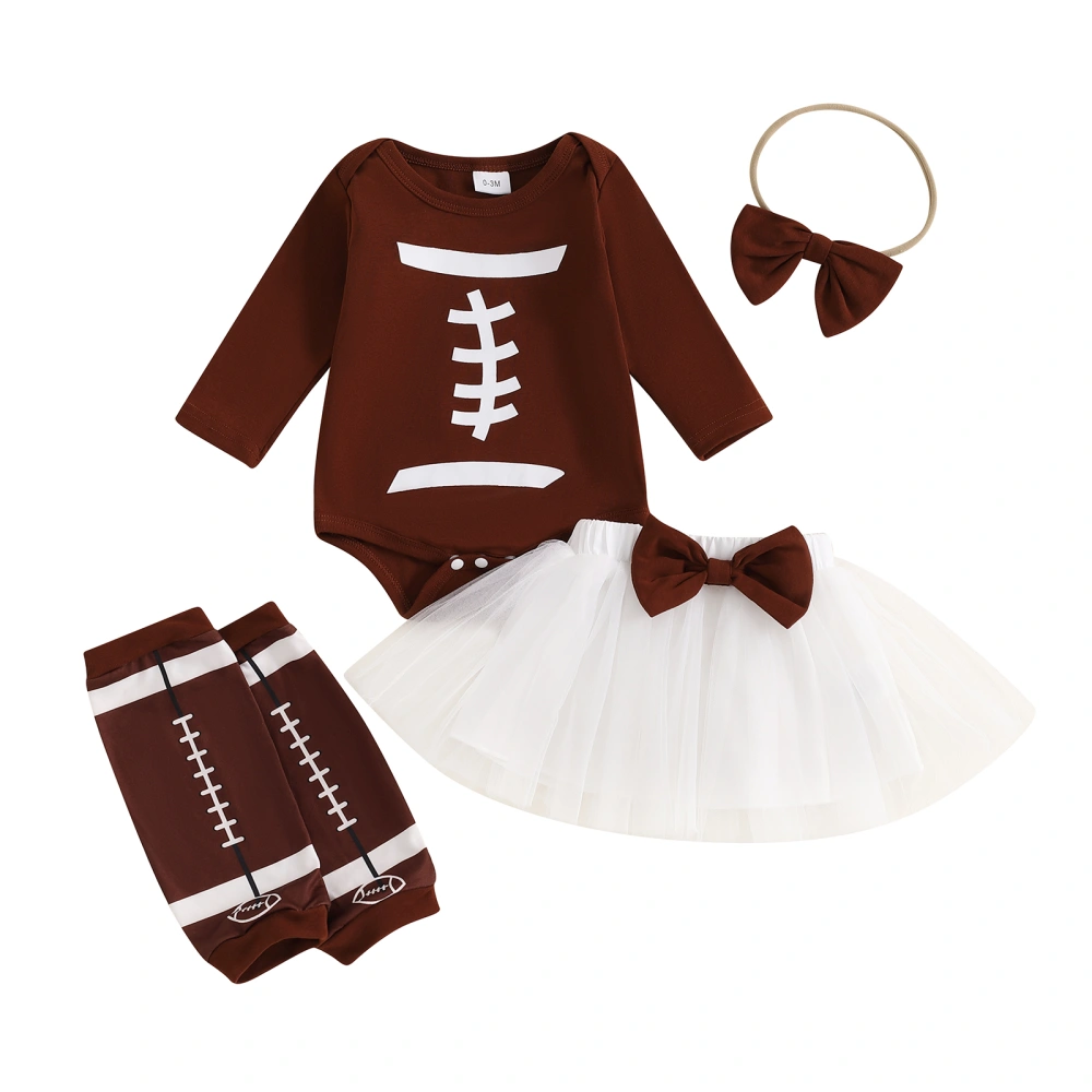 Baby Girl Outfit Football Long Sleeve Romper Skirt Headband Socks Set