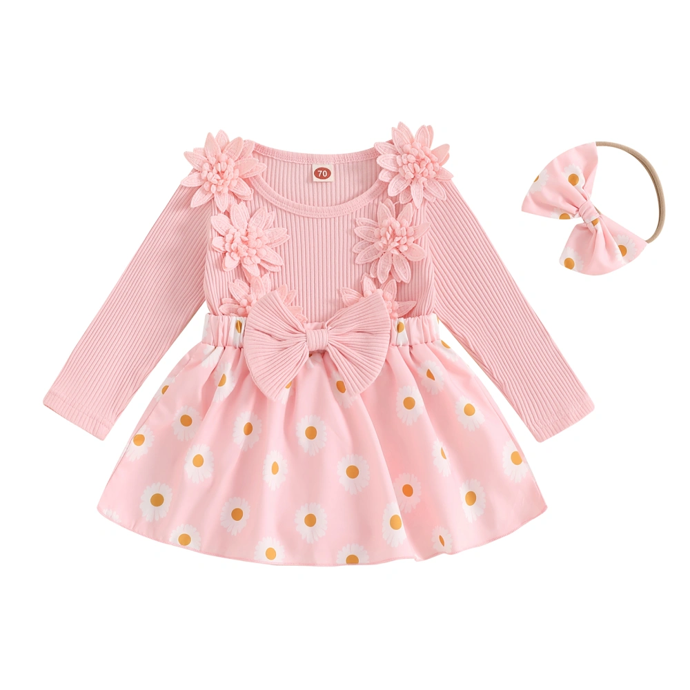 Baby Girl 2Pcs Fall Outfits 3D Flower Skirt Bodysuit with Headband