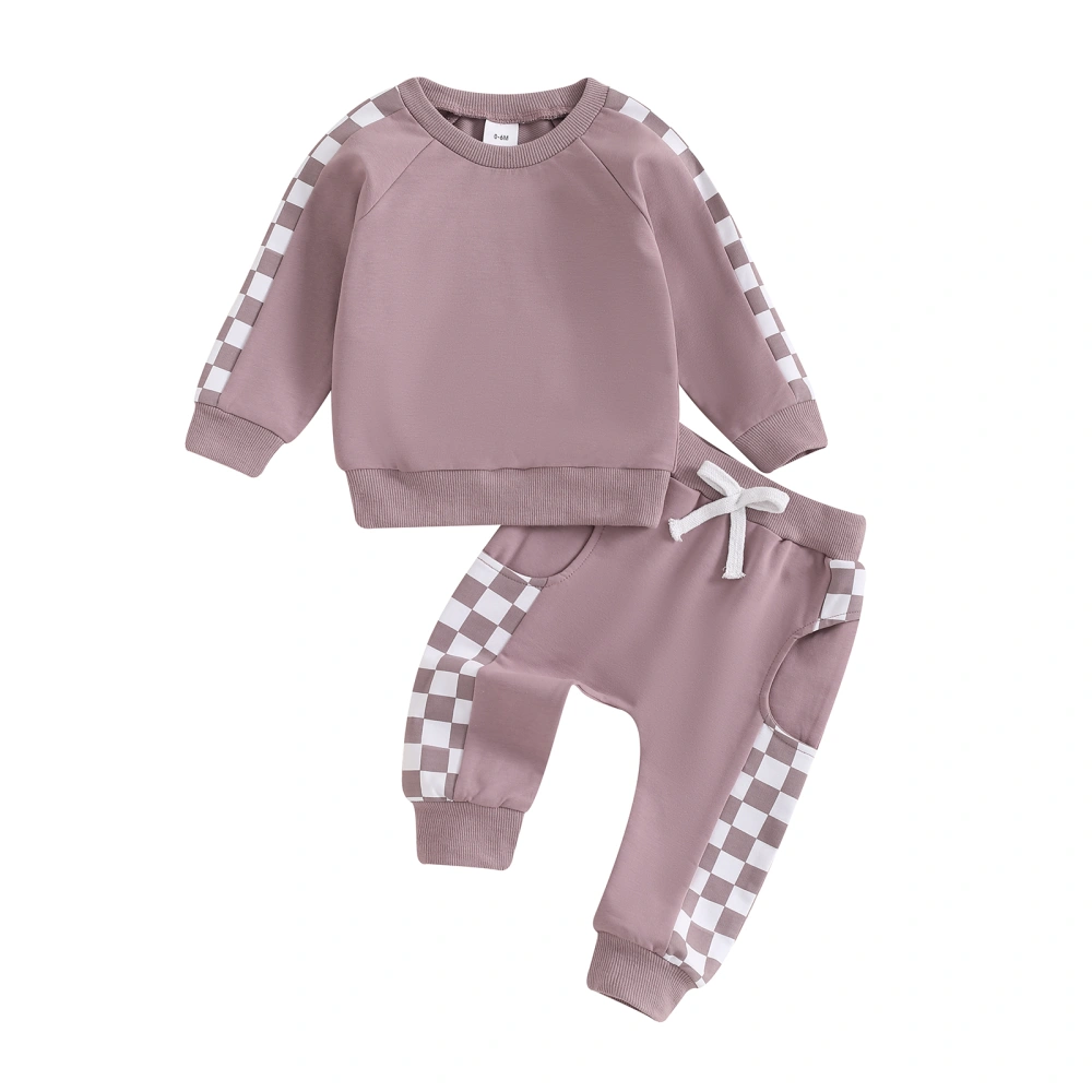 Boy Girl Fall Clothes Checkerboard Print Long Sleeve Sweatshirt Pants