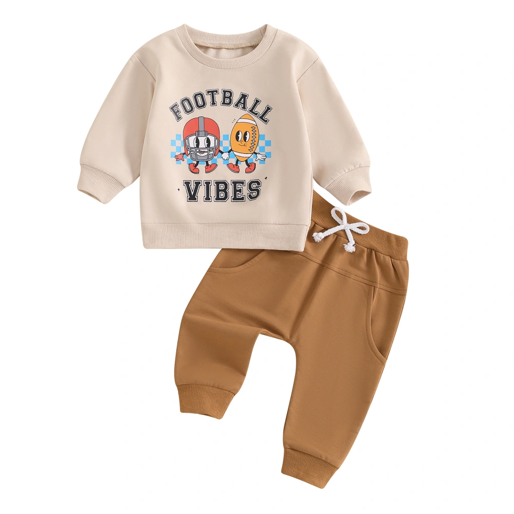 Boy 2PCS Outfit Long Sleeve Letter Rugby Print Tops Solid Color Pants