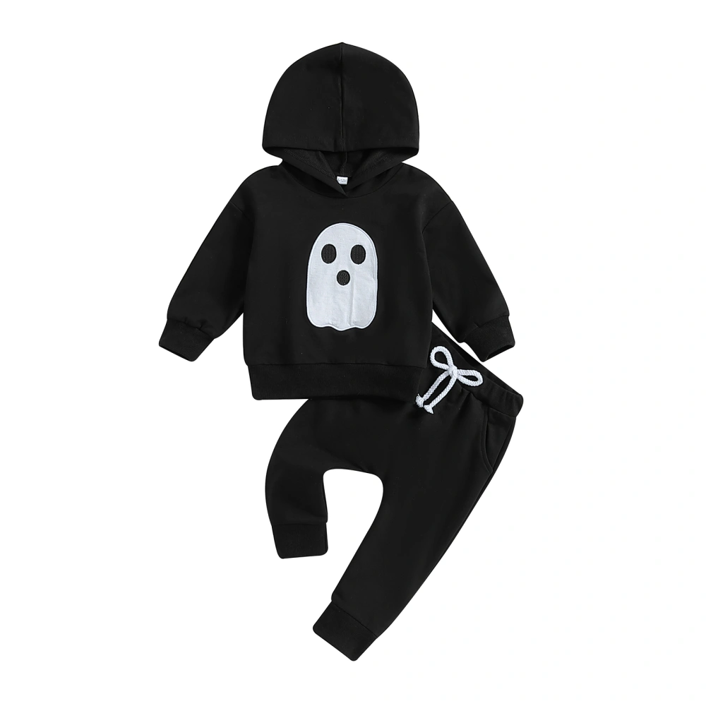 Boys 2PCS Sets Long Sleeve Ghost Embroidery Hoodie Solid Color Pants