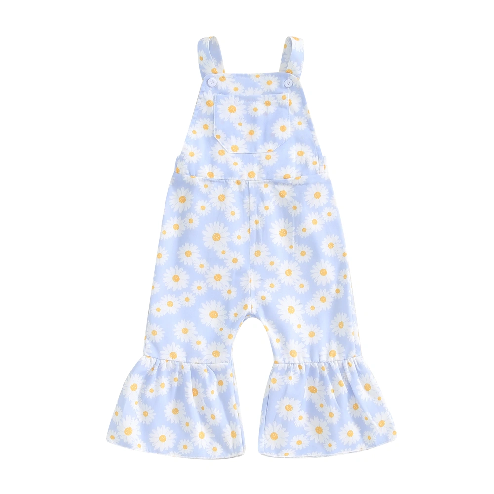 Kids Girls flower overalls, Elegant Flare Pants Clothes with Pocket