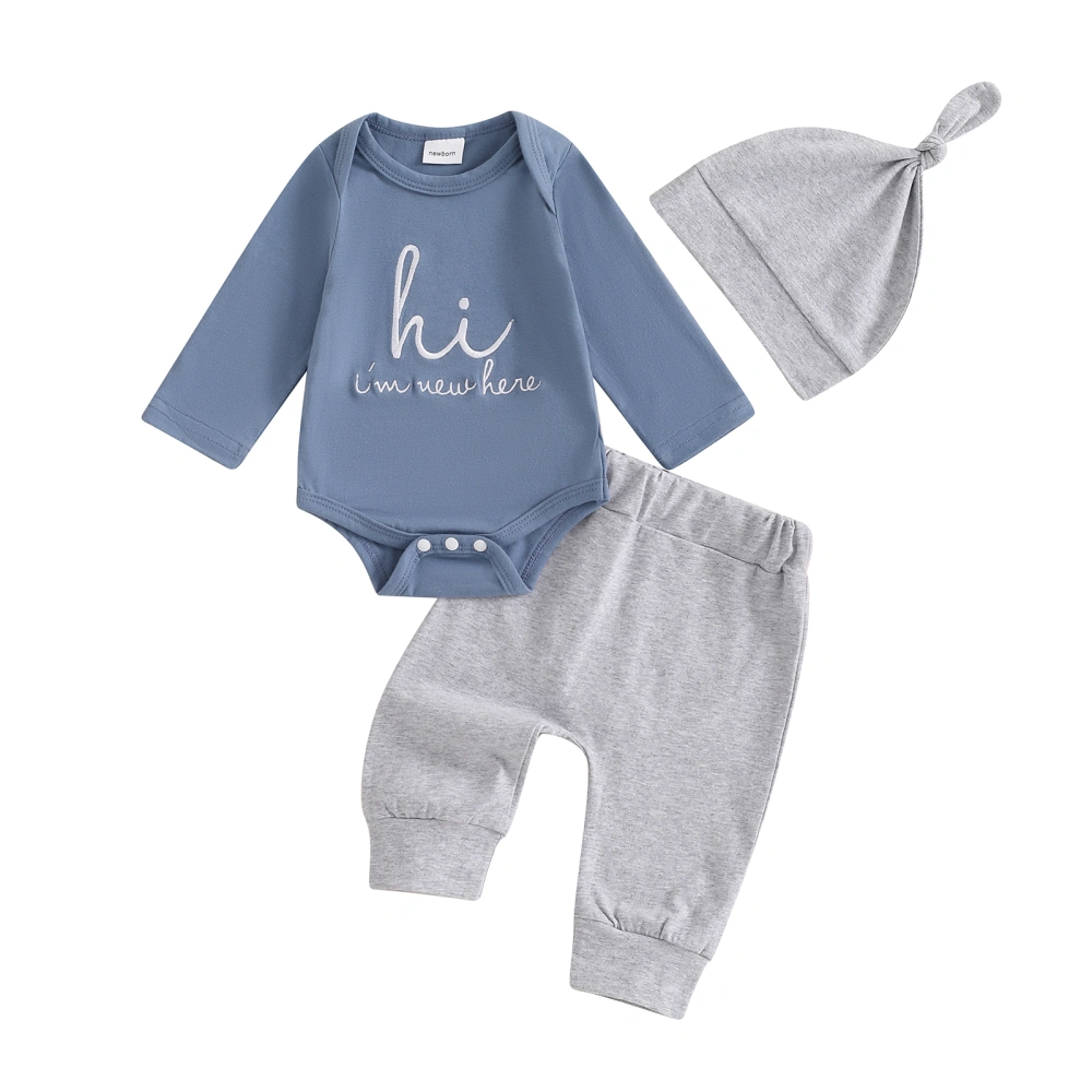 Baby Boys Pants Set, Embroidery Letters Romper with Sweatpants Hat