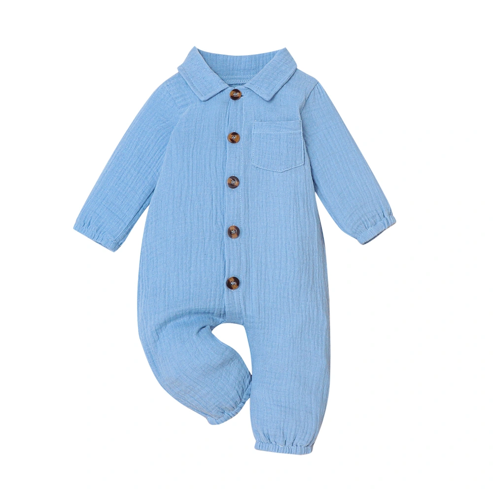 Baby Girl Boy Romper Solid Color Long Sleeve Button Down Jumpsuit