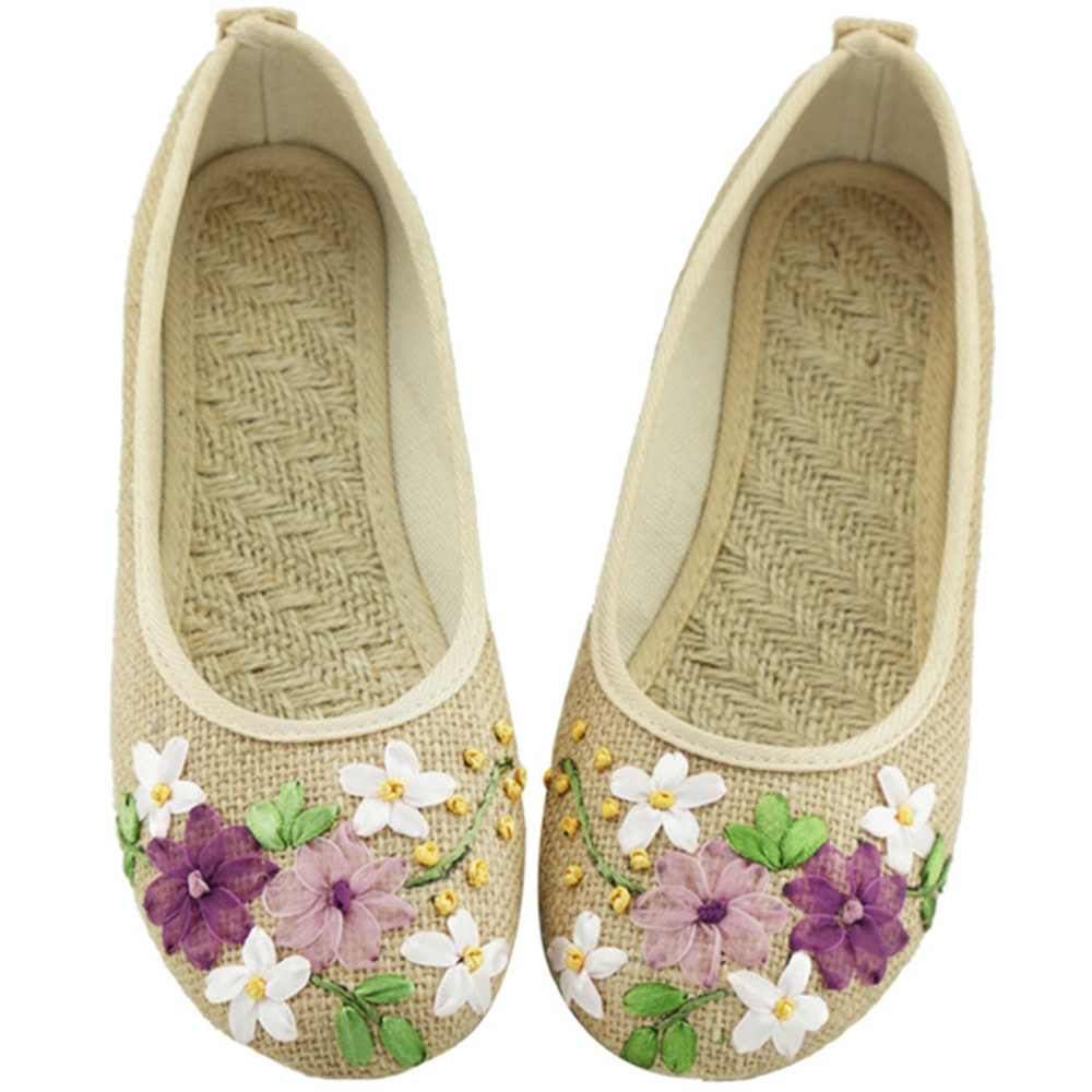 Womens Linen Walking Shoes Embroidery Closed Toe Beijing Cloth Shoes