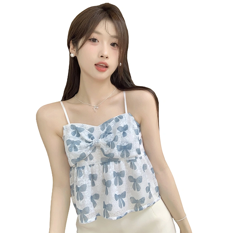 Women's Loose Cami Tops Sleeveless Spaghetti Strap Bow Front Camisole