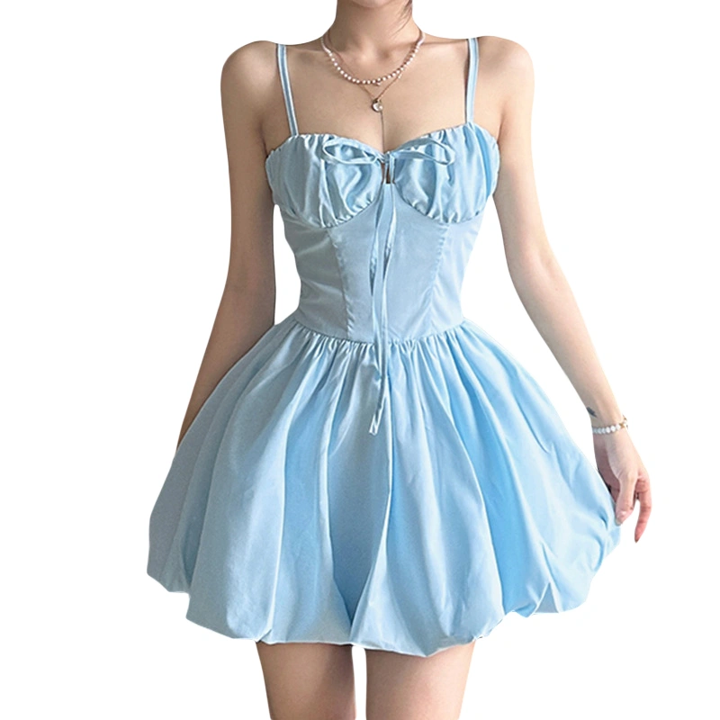 Women Cami Dress Solid Color Tie-Up Sleeveless Spaghetti Strap Dress