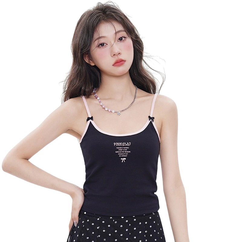 Women Summer Crop Camisole Letter Print Spaghetti Strap Tank Tops