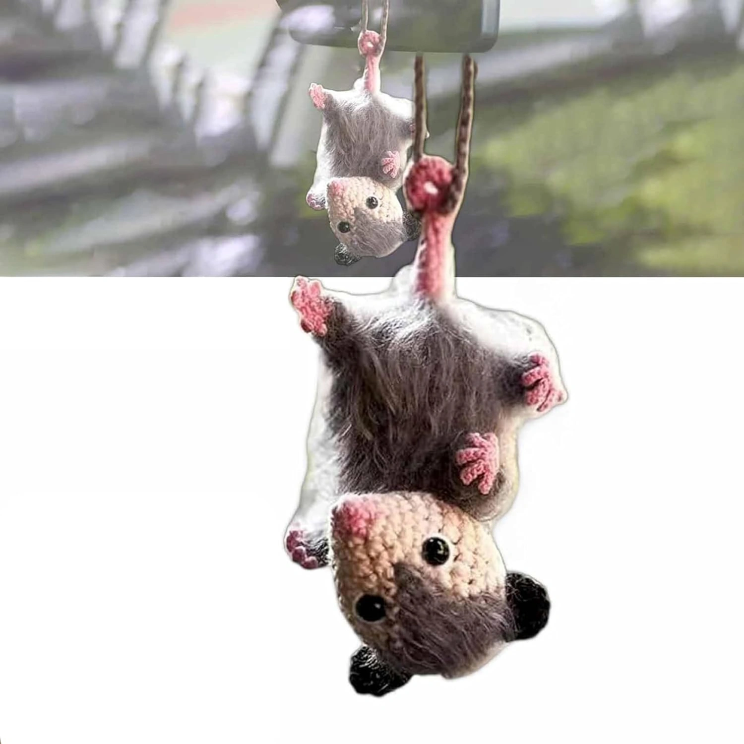 Mouse Ornament, Cute Crotchet Rearview Mirror Hanging Car Decor