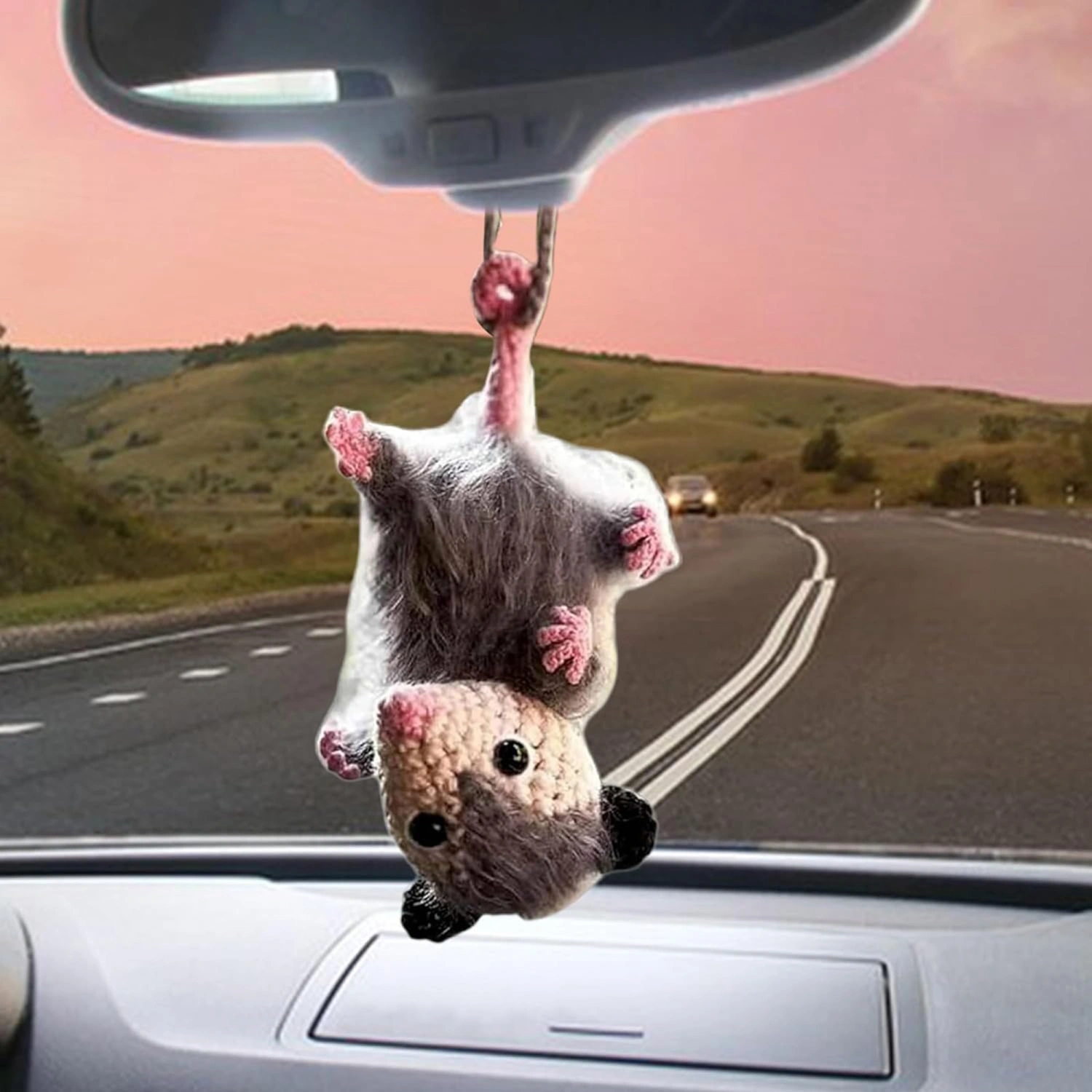 Mouse Ornament, Cute Crotchet Rearview Mirror Hanging Car Decor