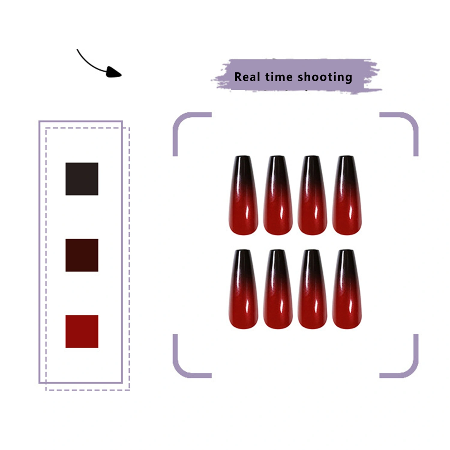 24PCS Press on Nails Long Fake Nails Full Cover Gradient False Nails