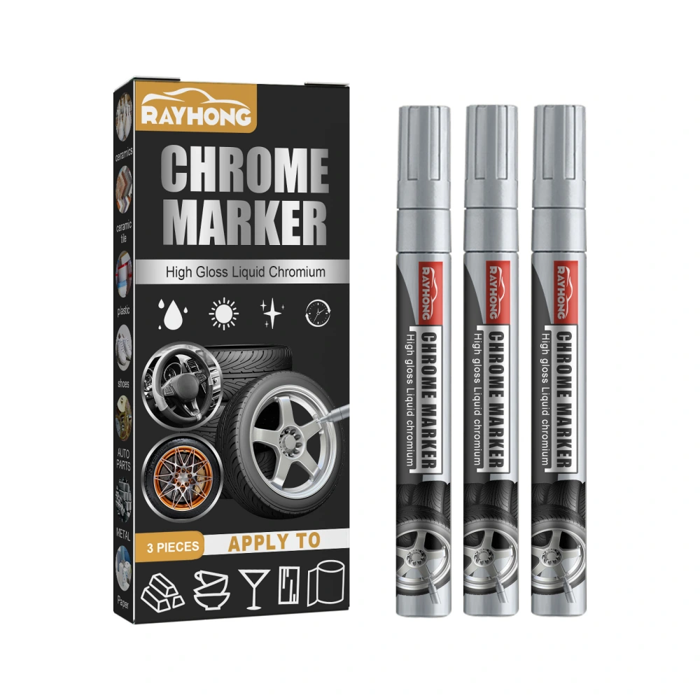 3pcs Car Marker, DIY Chrome Paint Pen Waterproof Tire Marker