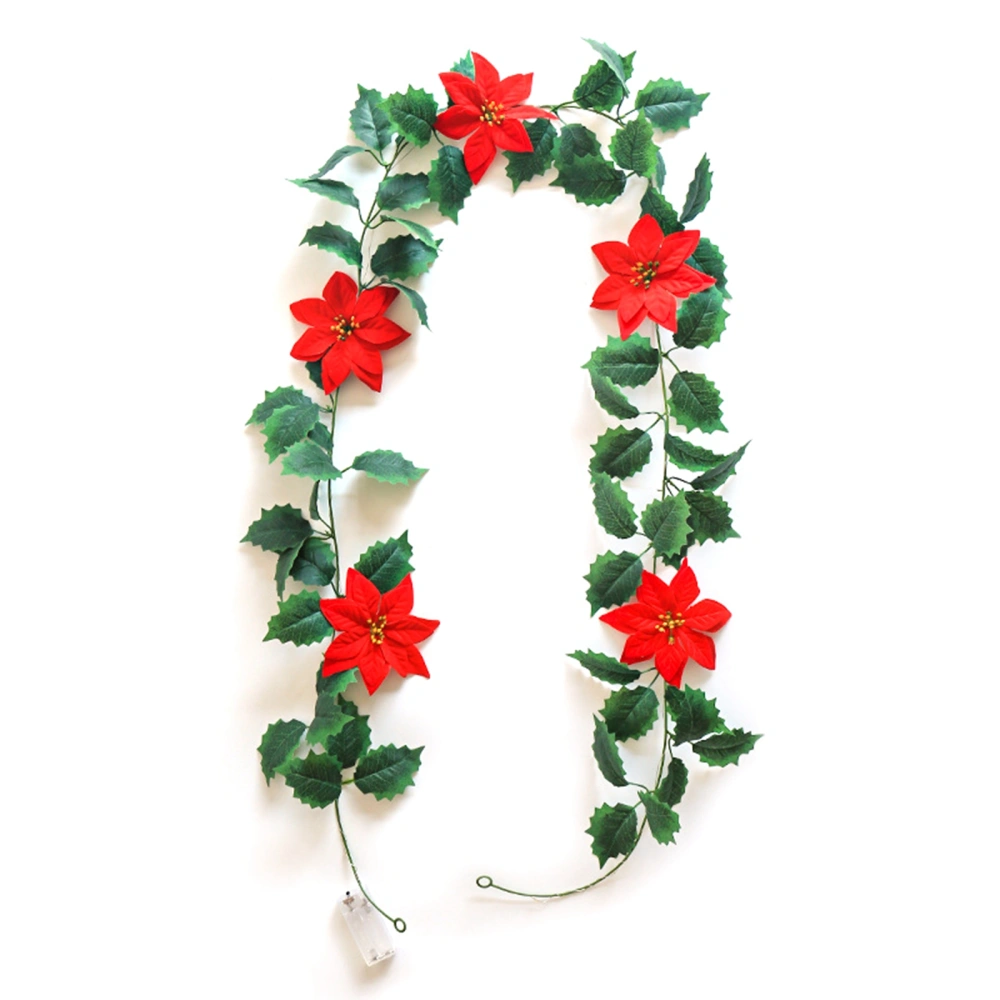 Christmas Poinsettias Garland with Lights Garland with Red Berries