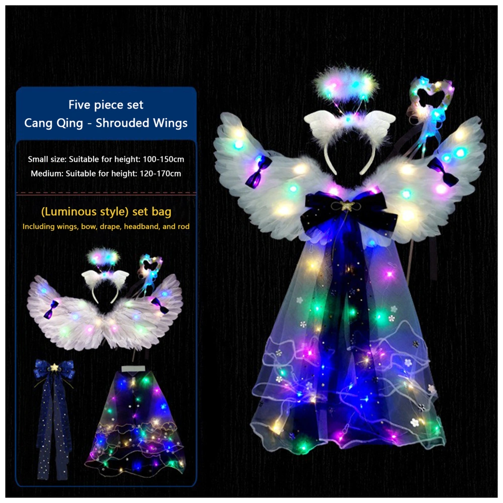 LED Angel Wings Set Fairy Wings Halo Hair Hoop Magic Wand Bow Veil