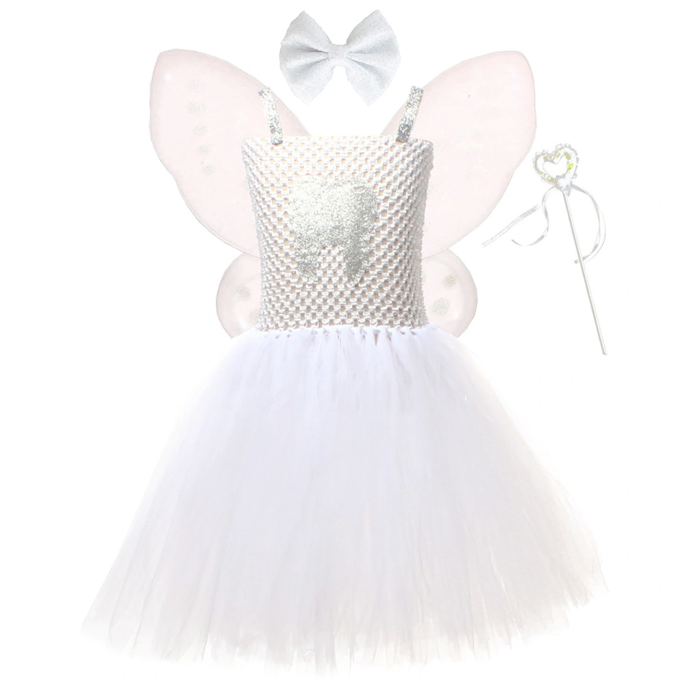 Girls Fairy Costume Include Tulle Dress Wings Hair Bow and Wand