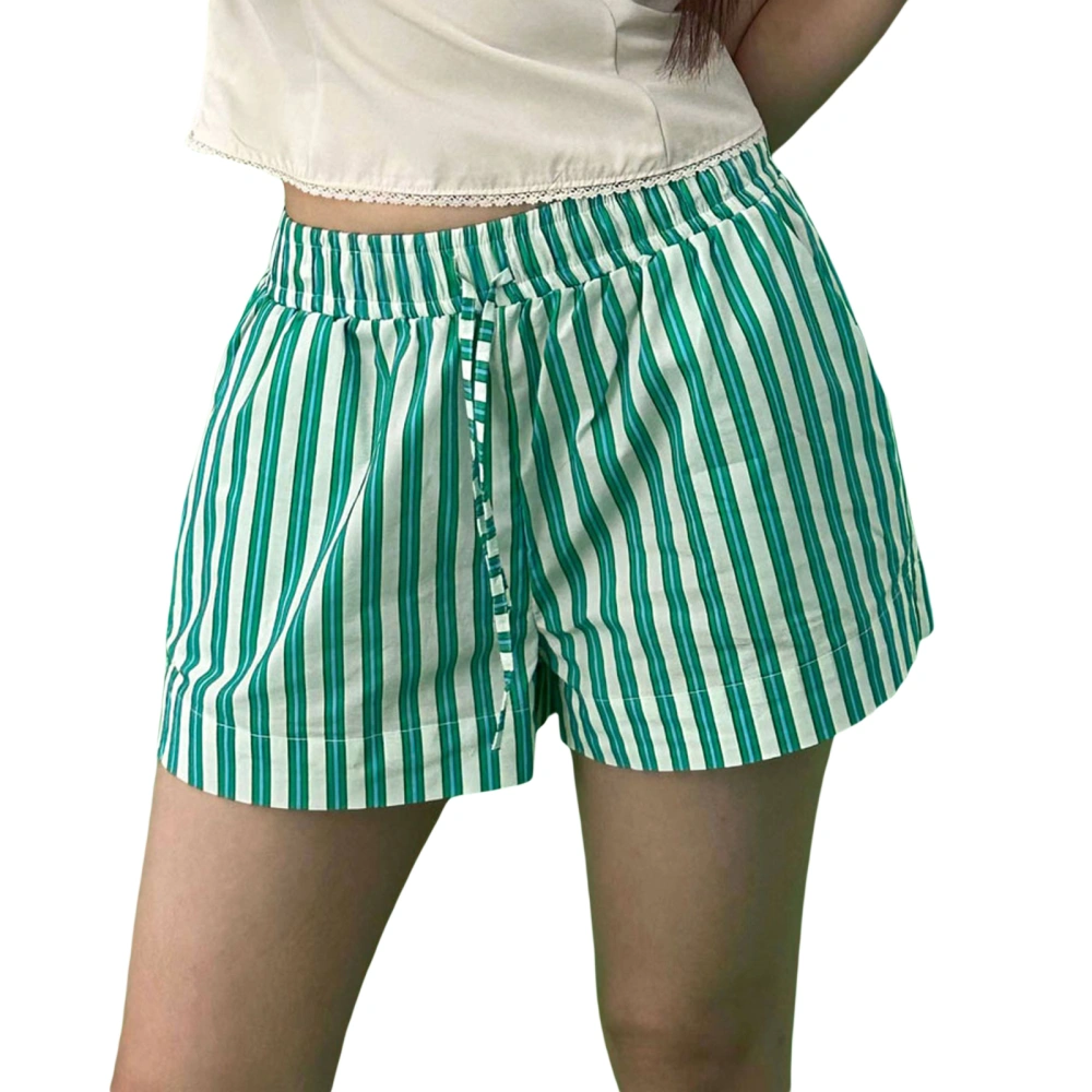 Womens Striped Print Shorts Side Slit Bow Elastic Waistband Short Pant