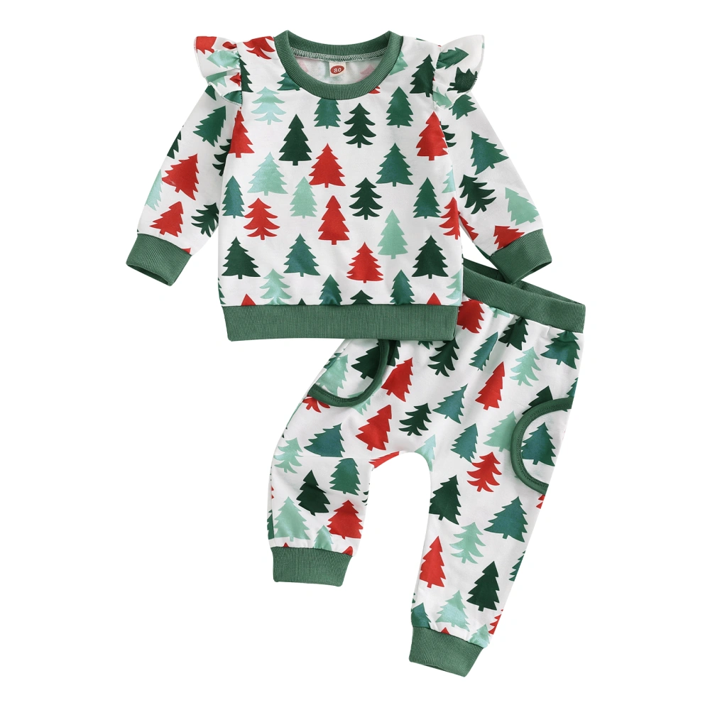 Baby Boy Girl Christmas Outfit, Christmas Tree Print Sweatshirt Pants