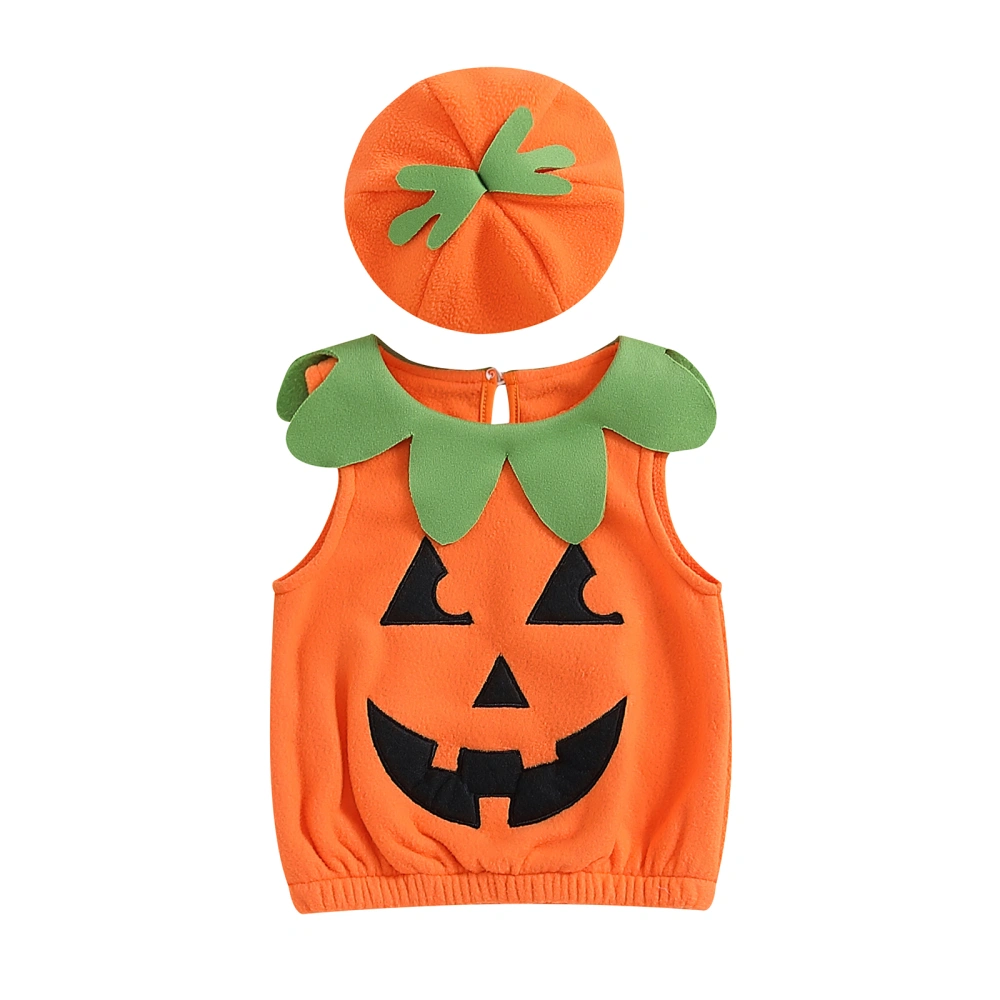 Baby Halloween Cosplay Costume Sleeveless Pumpkin Tops & Hat