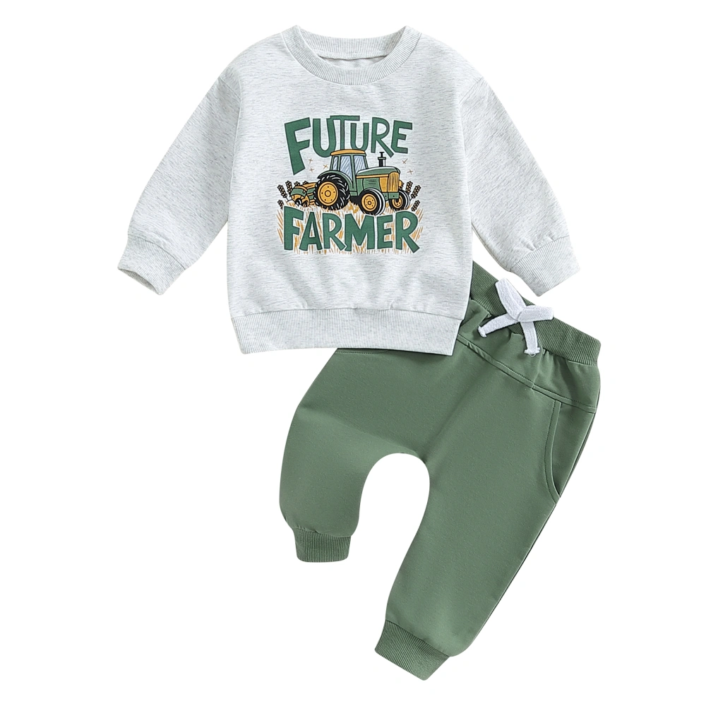 Toddler Pants Set Letter Tractor Print Sweatshirt Pocket Long Pants