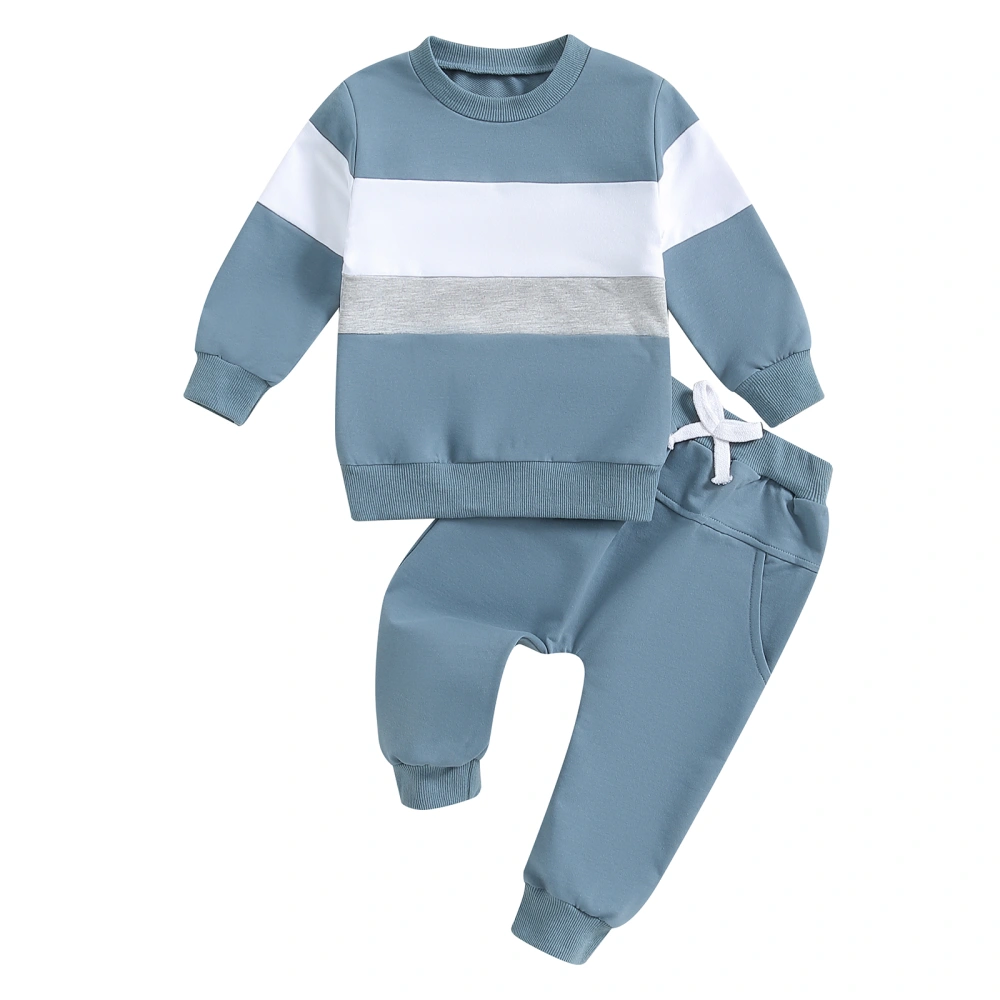 Baby Boy Fall Outfit, Contrast Color Sweatshirt Elastic Waist Pants