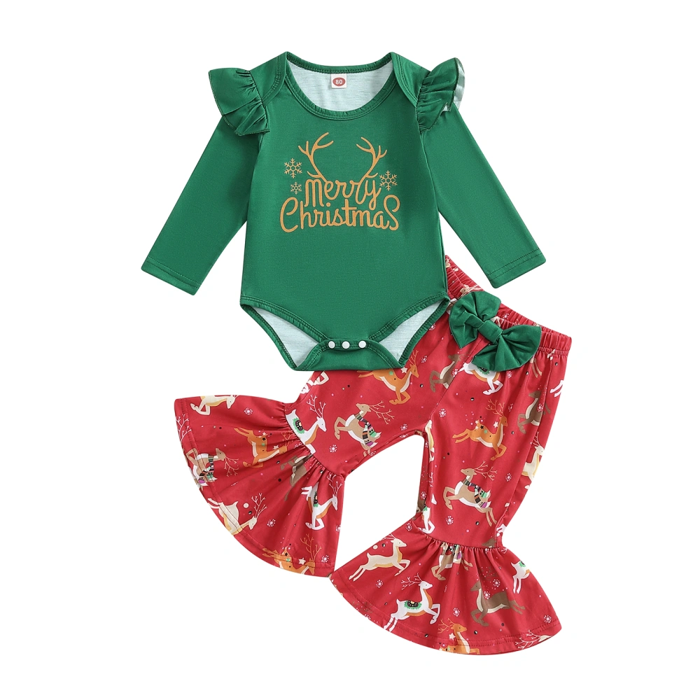 Baby Girl Christmas Outfits Letter Embroidered Romper Flare Pants