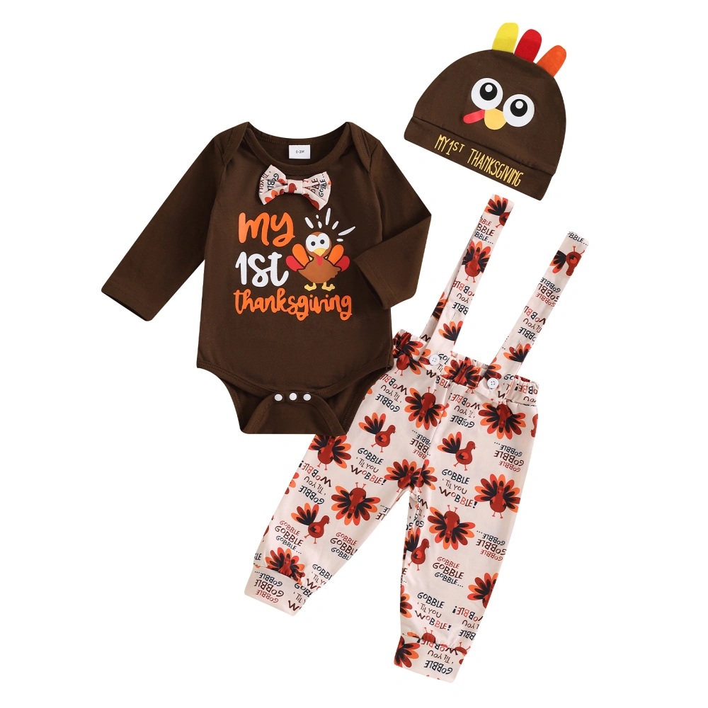 Baby Thanksgiving Outfits Long Sleeve Romper Suspended Pants Hat