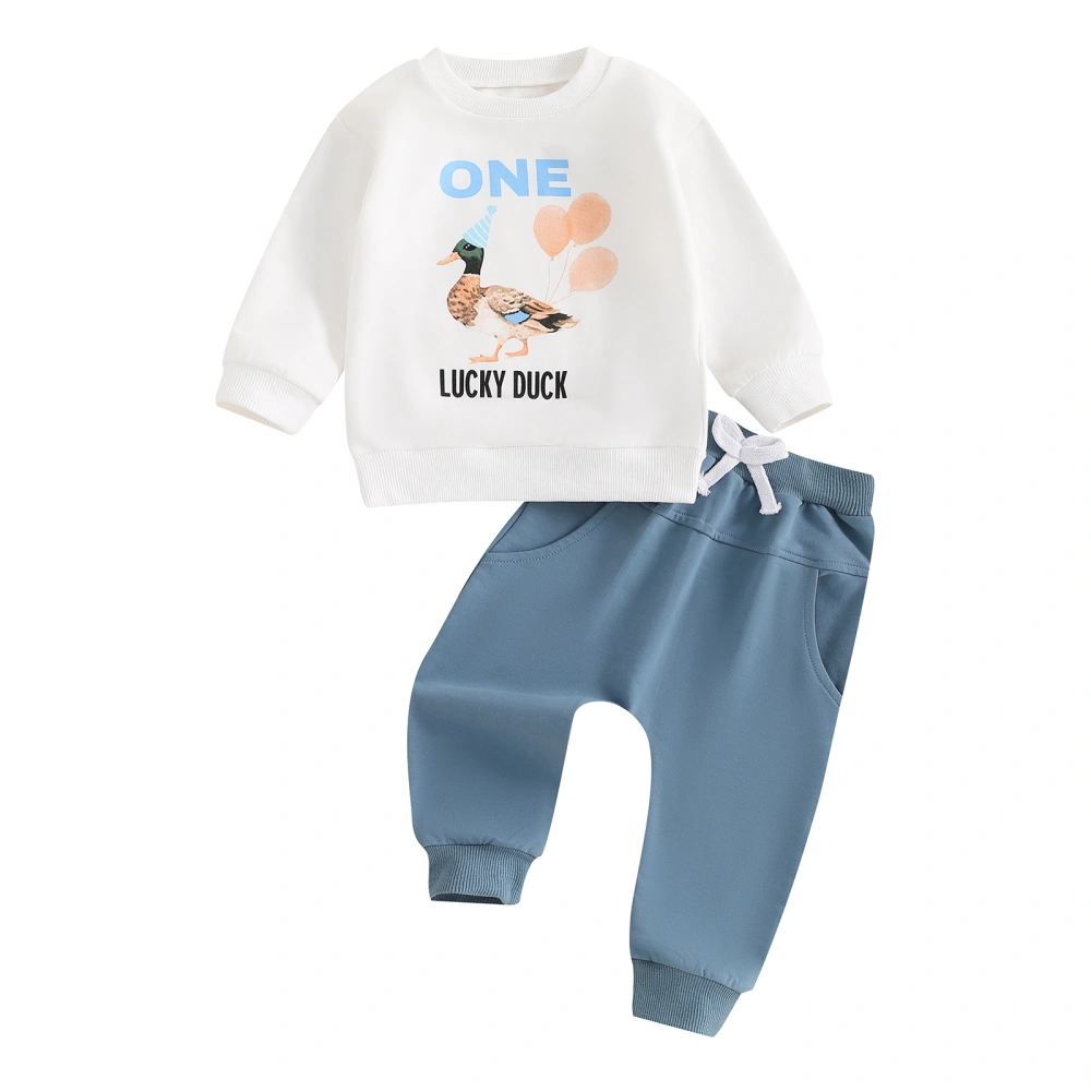 Baby Boys Pants Set, Long Sleeve Letters Duck Print Sweatshirt Pants