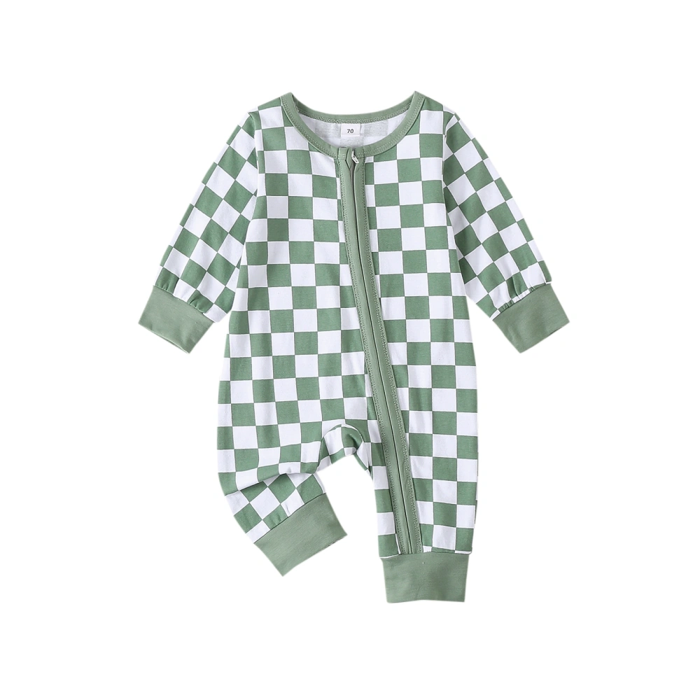 Baby Girl Boy Checkerboard Romper Long Sleeve Full Length Jumpsuit 