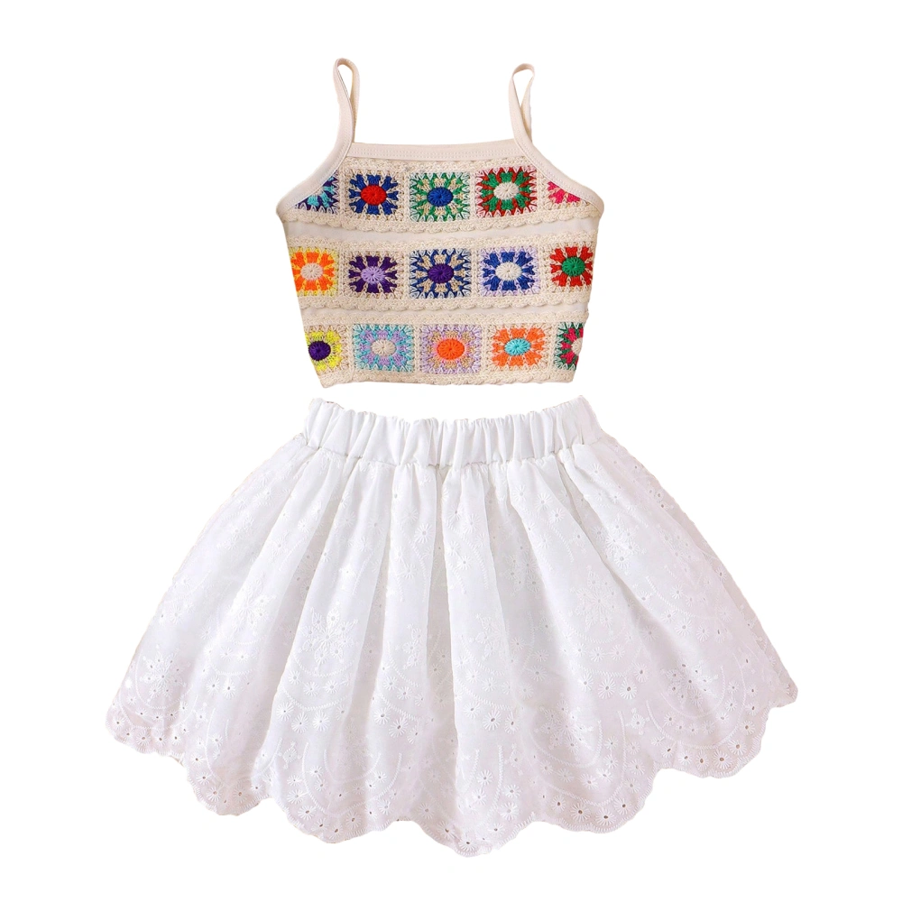 Girls Skirt Set, Knit Sleeveless Camisole with Flower Lace Skirt