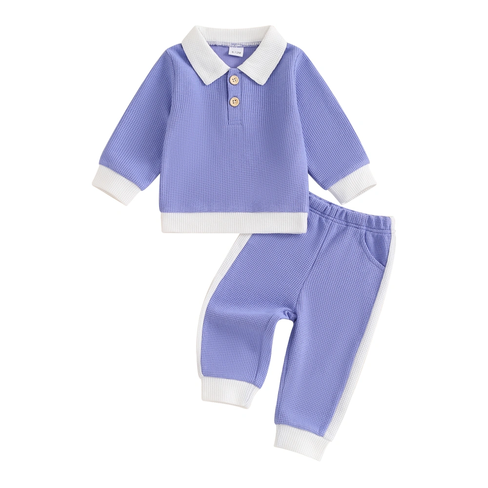 Baby Boy 2Pcs Fall Outfit Contrast Color Collared Sweatshirt + Pants