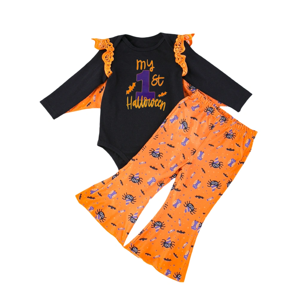 Baby Girl Halloween Outfits Letter Print Bat Wing Romper Pants