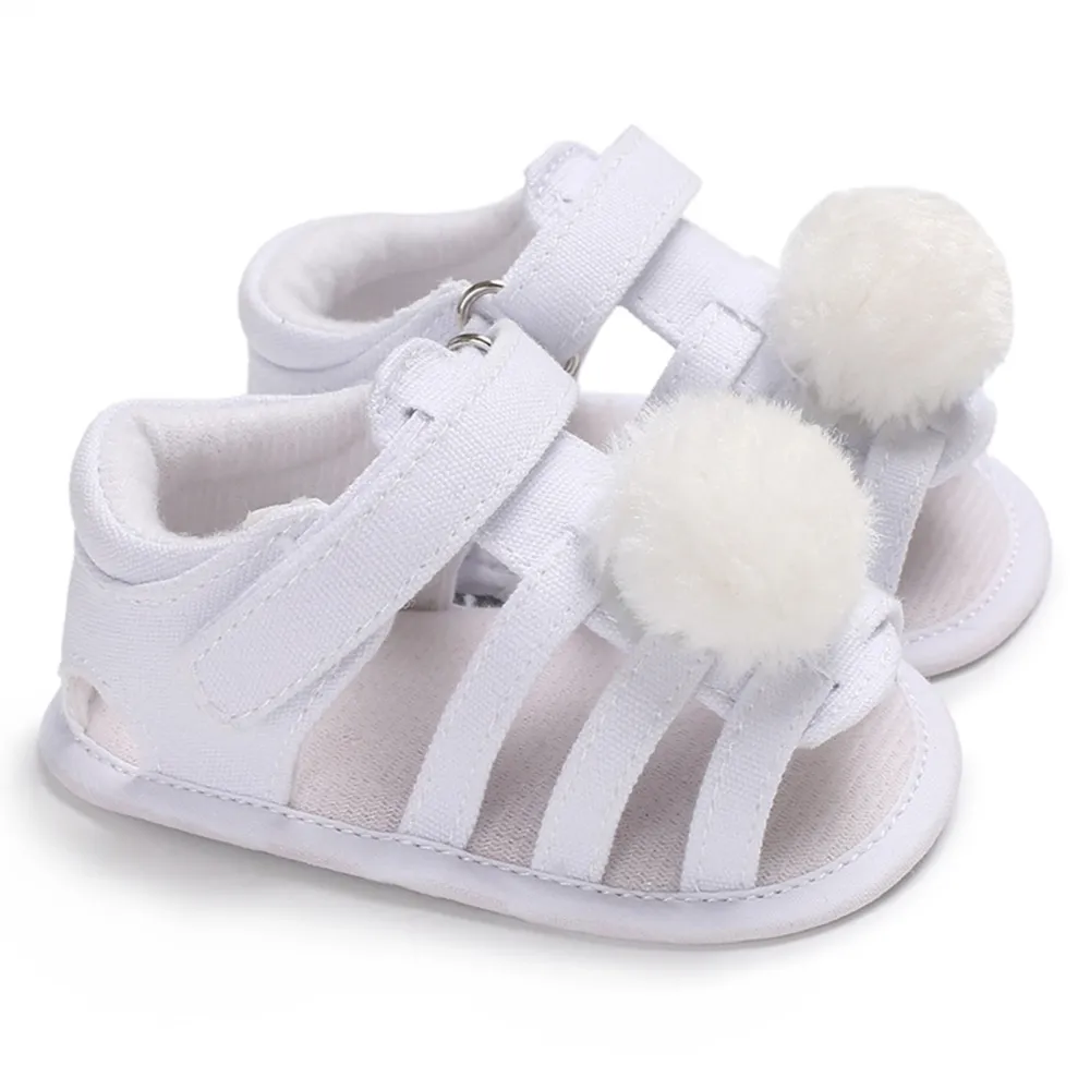 Baby Girls Sandals 3D Pom Flat Shoes Non-Slip First Walker Shoes