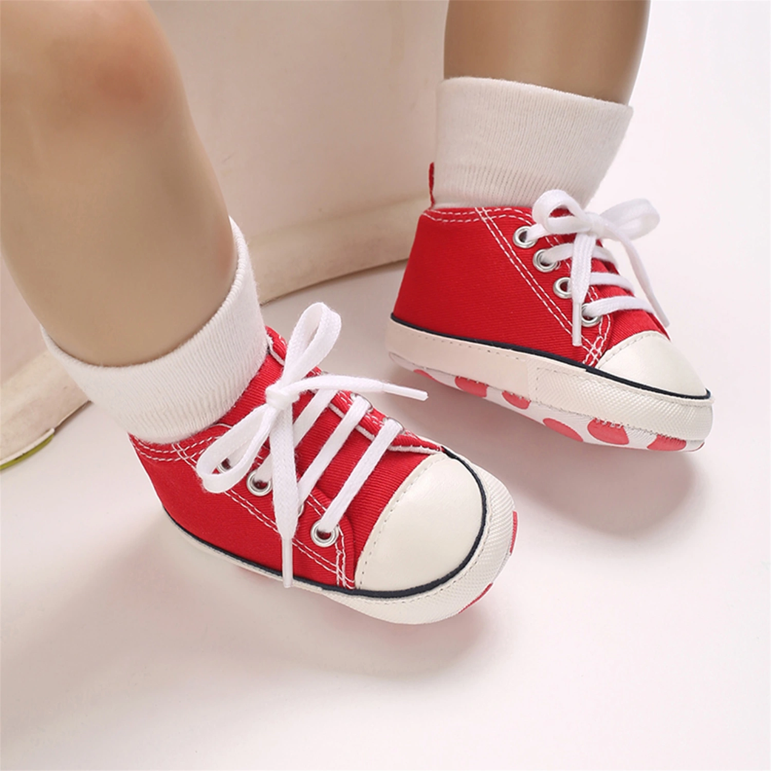 Baby Girl Boy High Top Shoes Solid Color Canvas First Walking Shoes