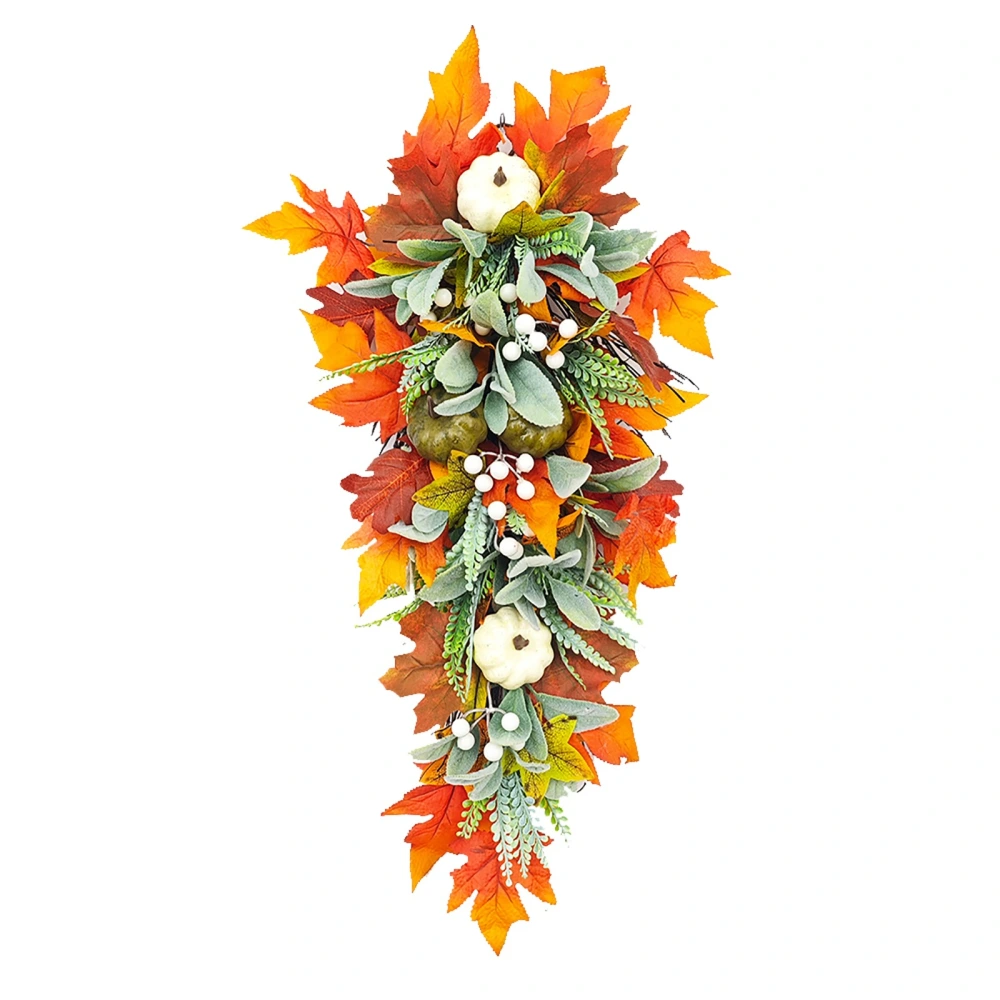 Thanksgiving Fall Wreath for Front Door Pumpkins Maple Leaves Wreath