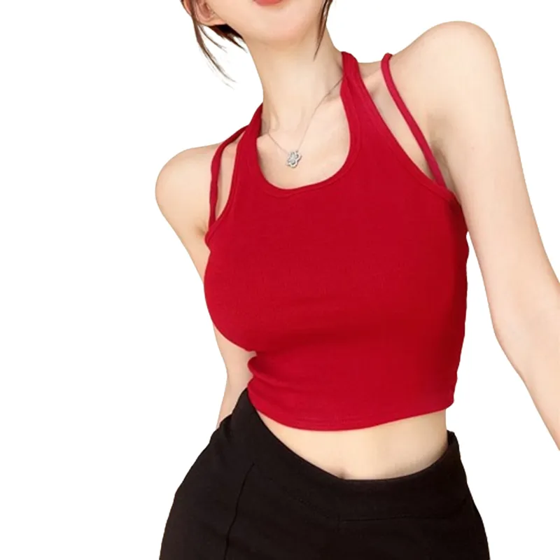 Women Crop Halter Neck Tops Summer Tie Back Sleeveless Shirts Vest 