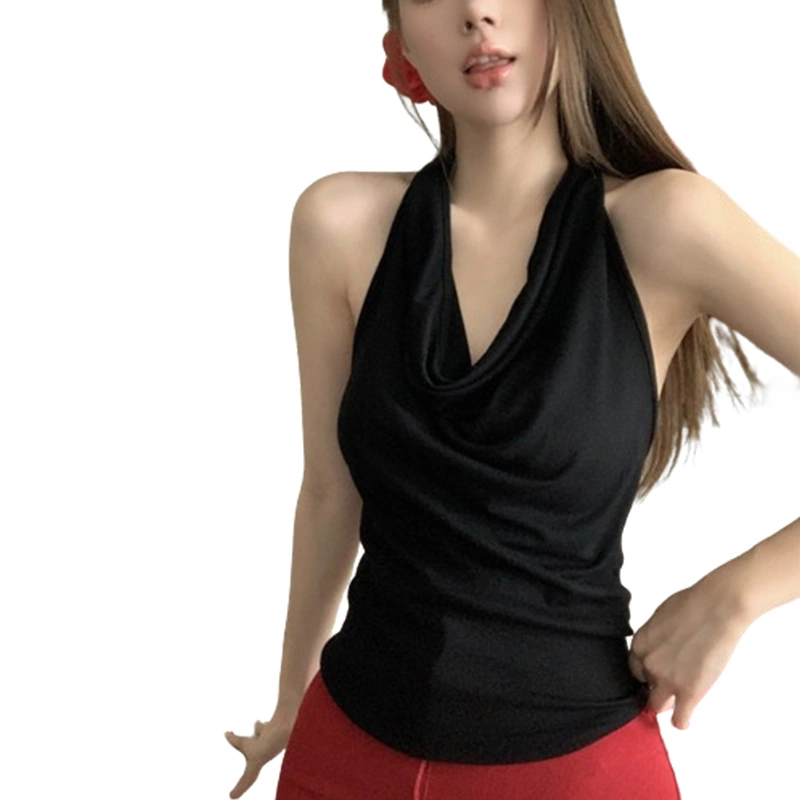 Women Tank Tops Solid Color Cowl Neck Casual Vests Summer Tops