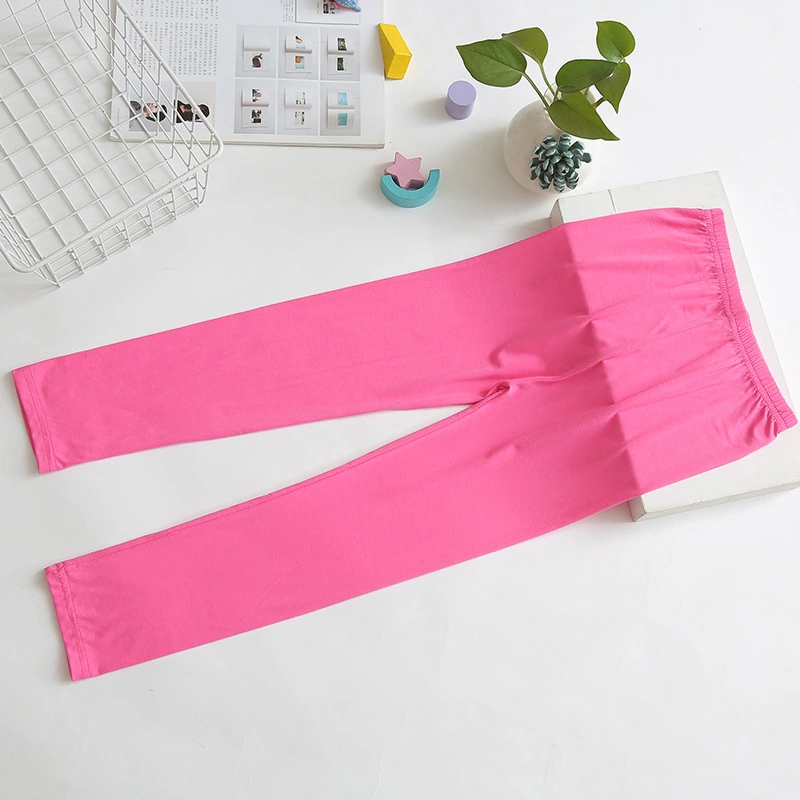 Girls Leggings Solid Color Mid Rise Ankle Length Stretch Modal Pants