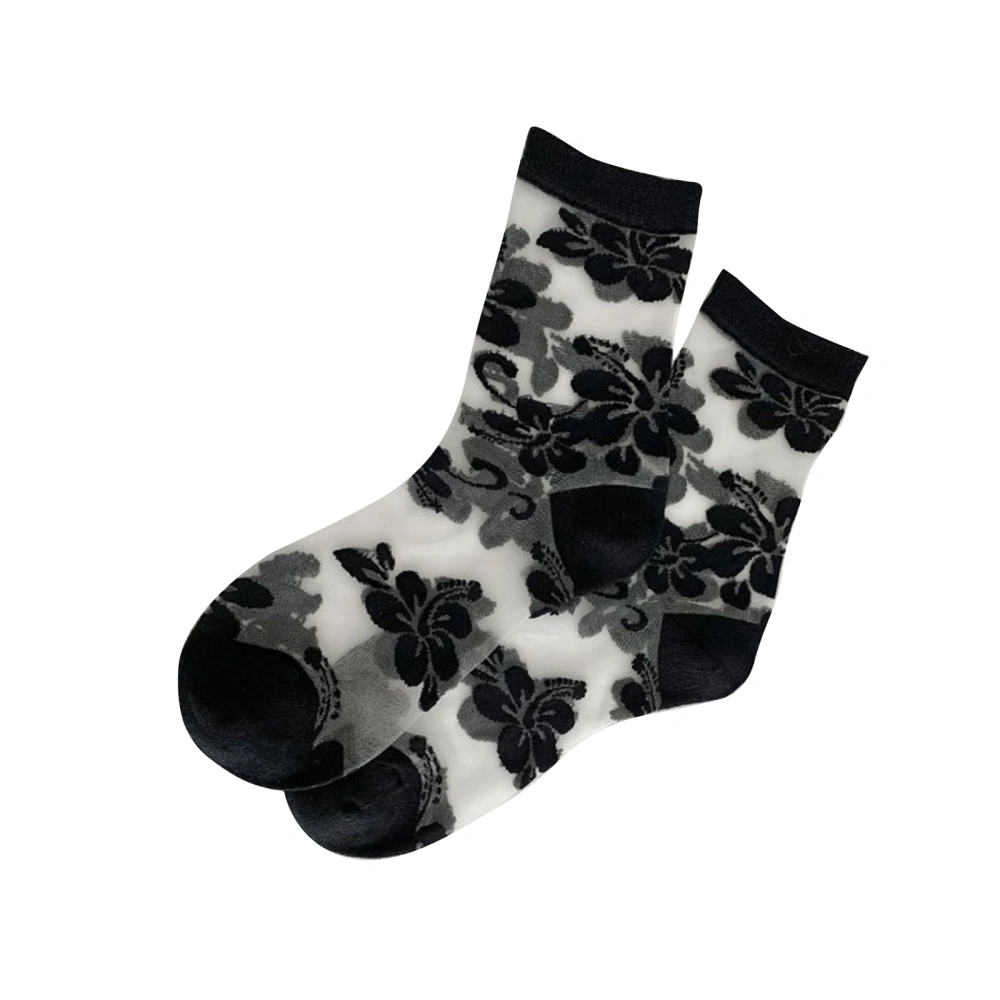 Women Long Socks, Sweet Flower Sheer Socks Summer Casual Socks