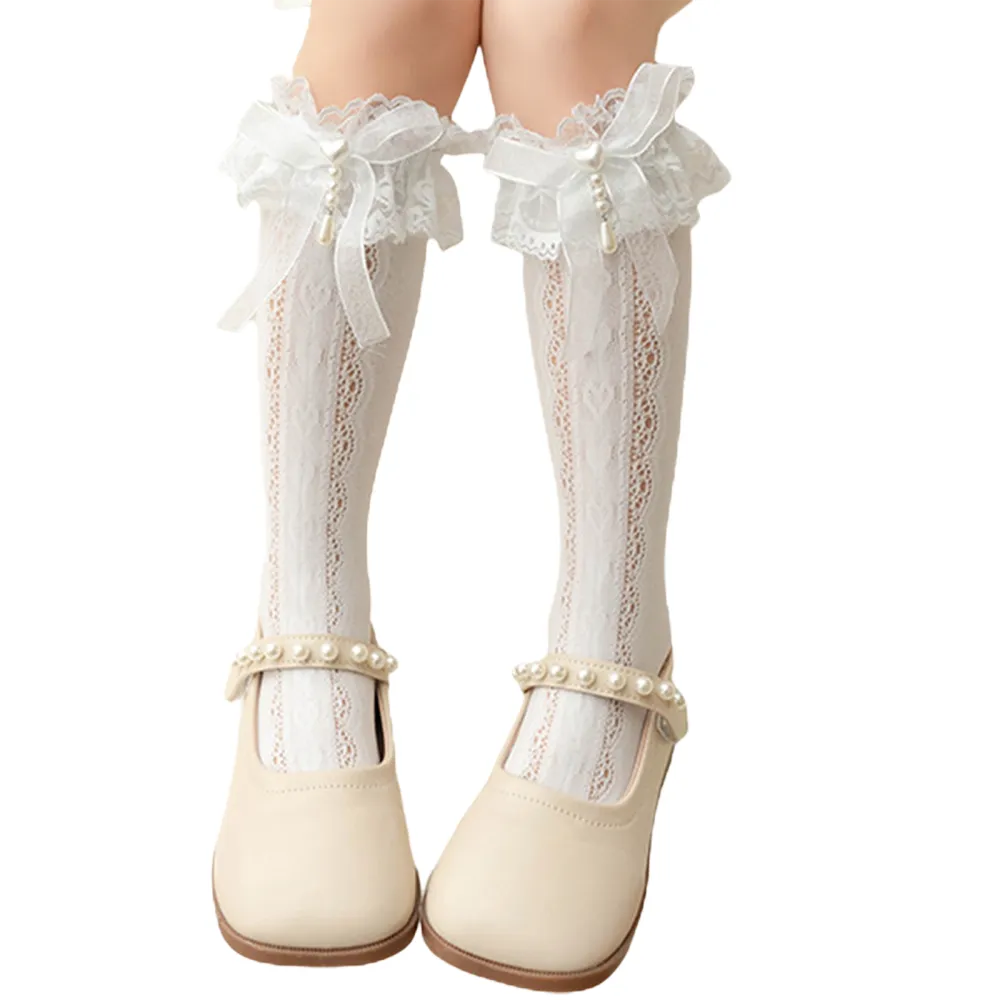 Girls Long Socks, Sweet Bow Socks Soft Elastic Tall Lolita Socks