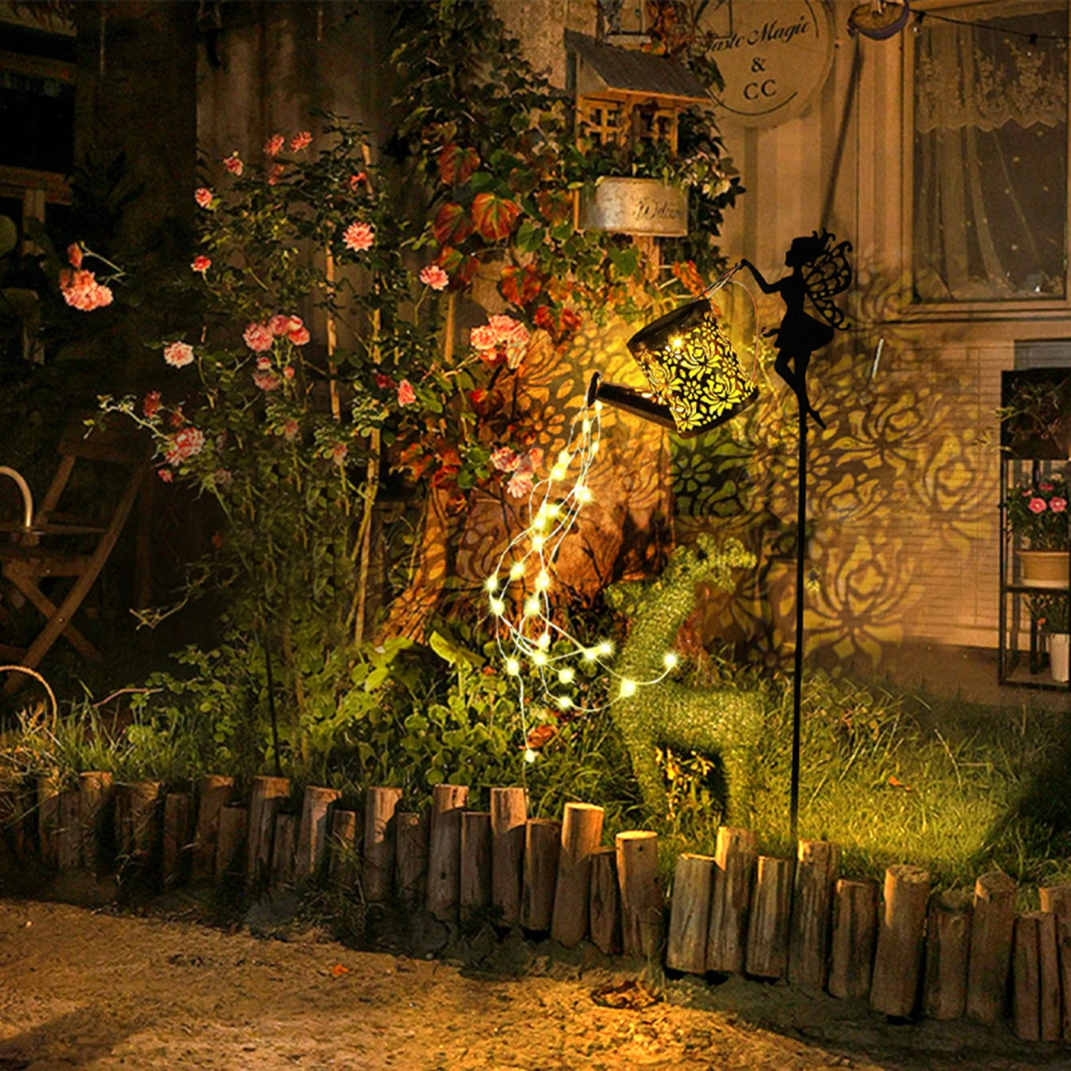Solar Watering Can with Lights, Solar Outdoor Garden Fairy Decor