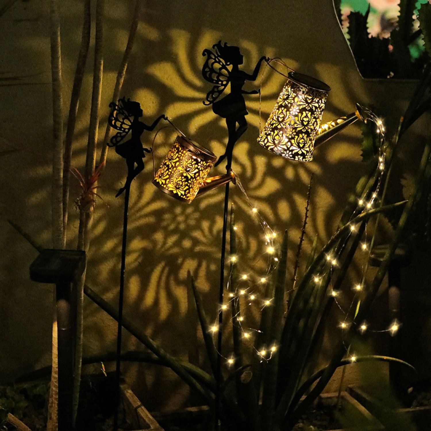 Solar Watering Can with Lights, Solar Outdoor Garden Fairy Decor